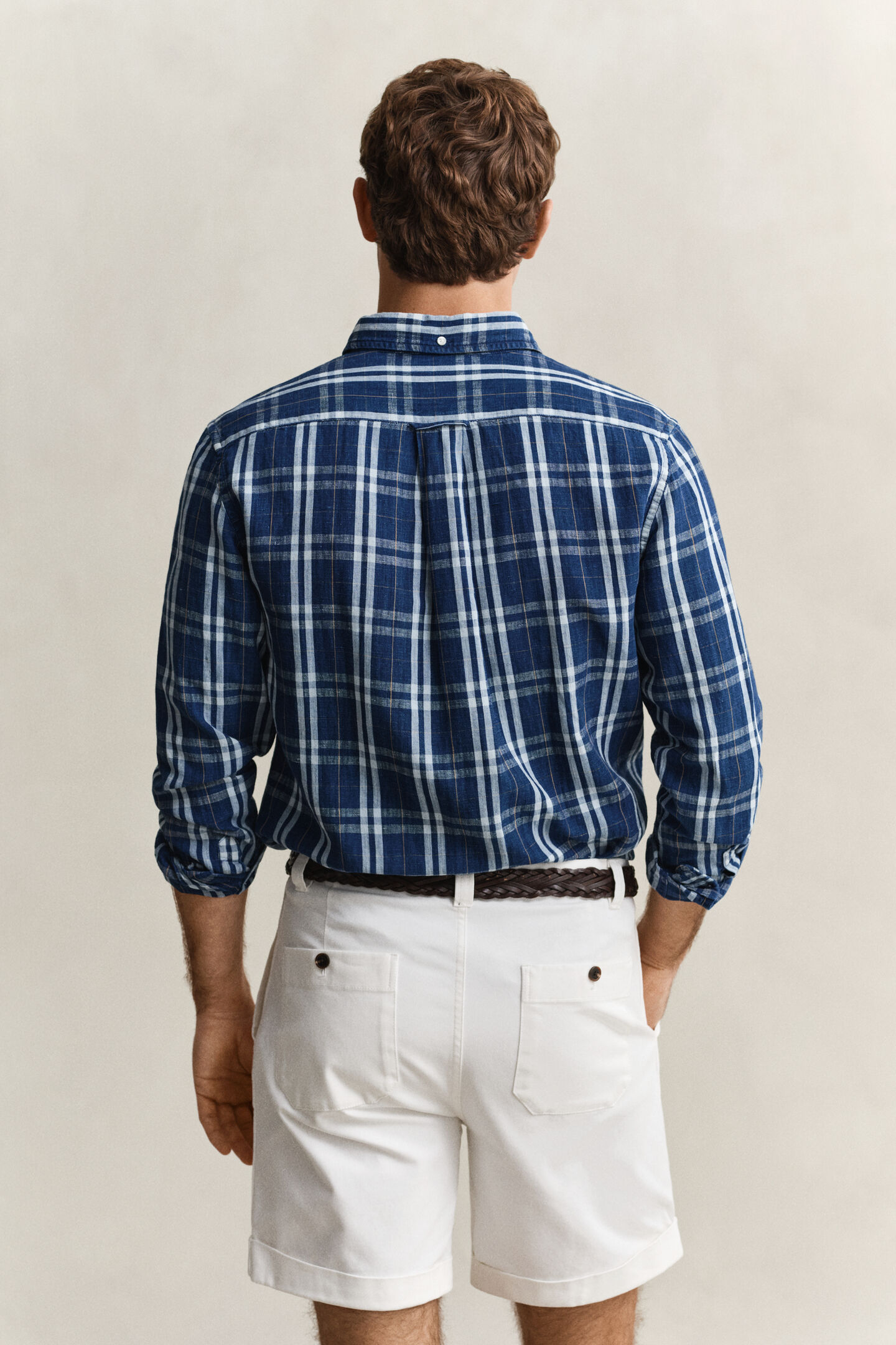 Camisa de cuadros de algod&oacute;n y lino