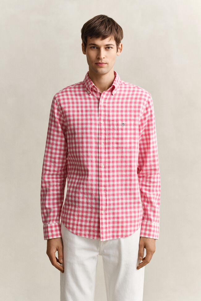 Camisa de mezcla de lino a cuadros Vichy