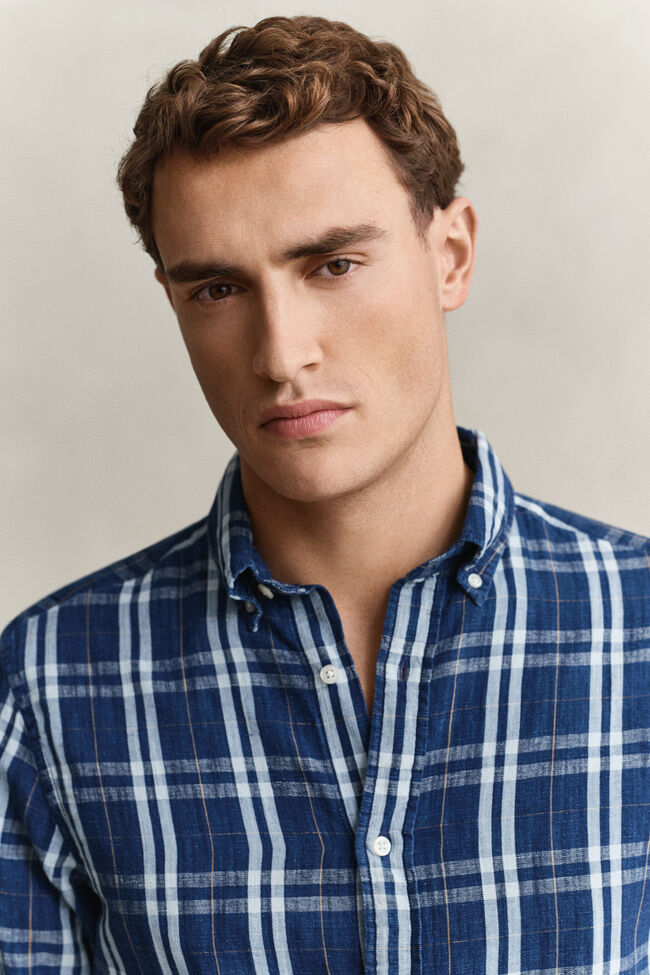 Camisa de cuadros de algod&oacute;n y lino