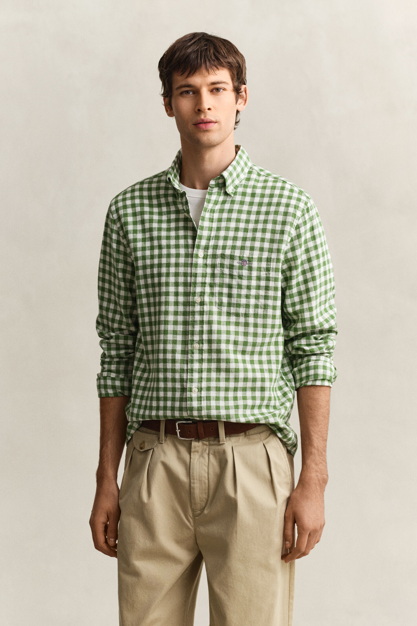 Camisa de mezcla de lino a cuadros Vichy