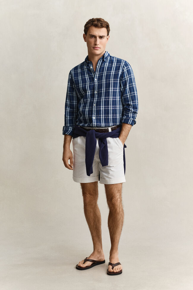 Camisa de cuadros de algod&oacute;n y lino