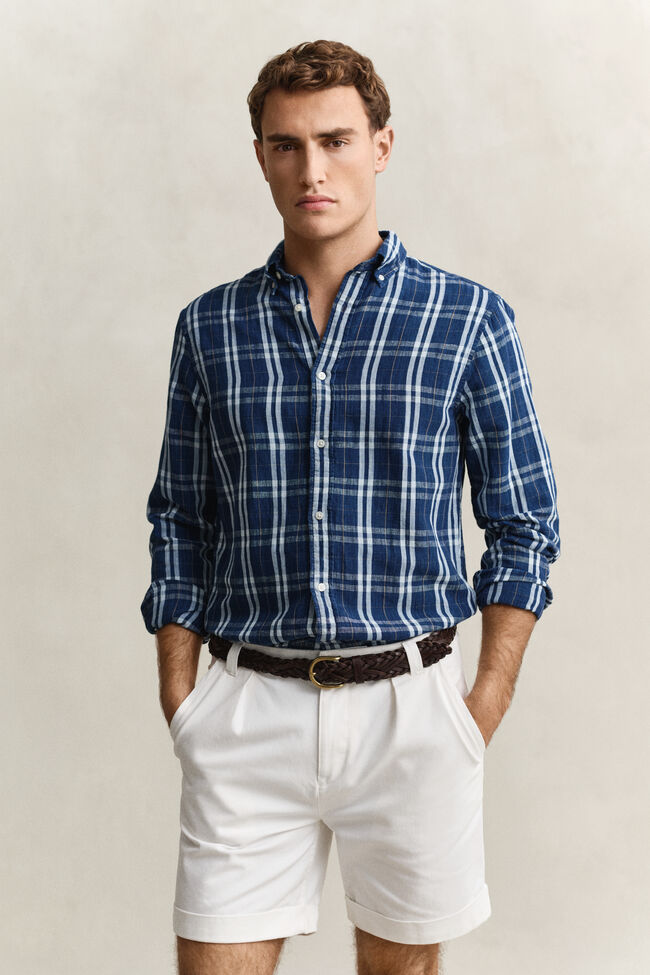 Camisa de cuadros de algod&oacute;n y lino