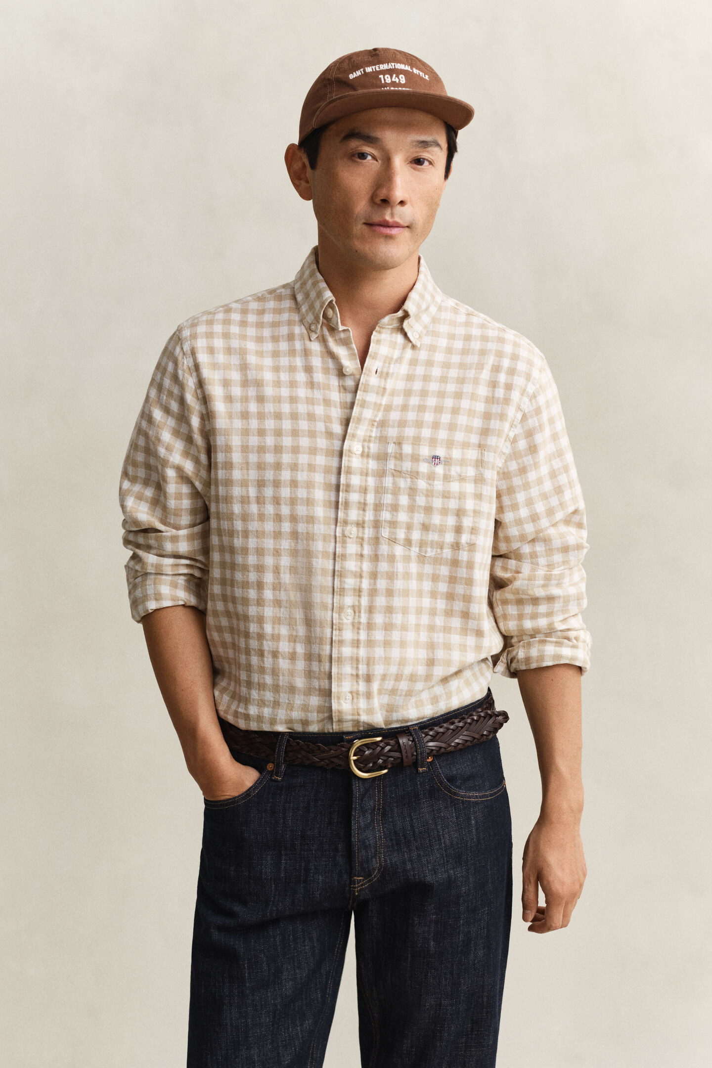 Camisa de mezcla de lino a cuadros Vichy