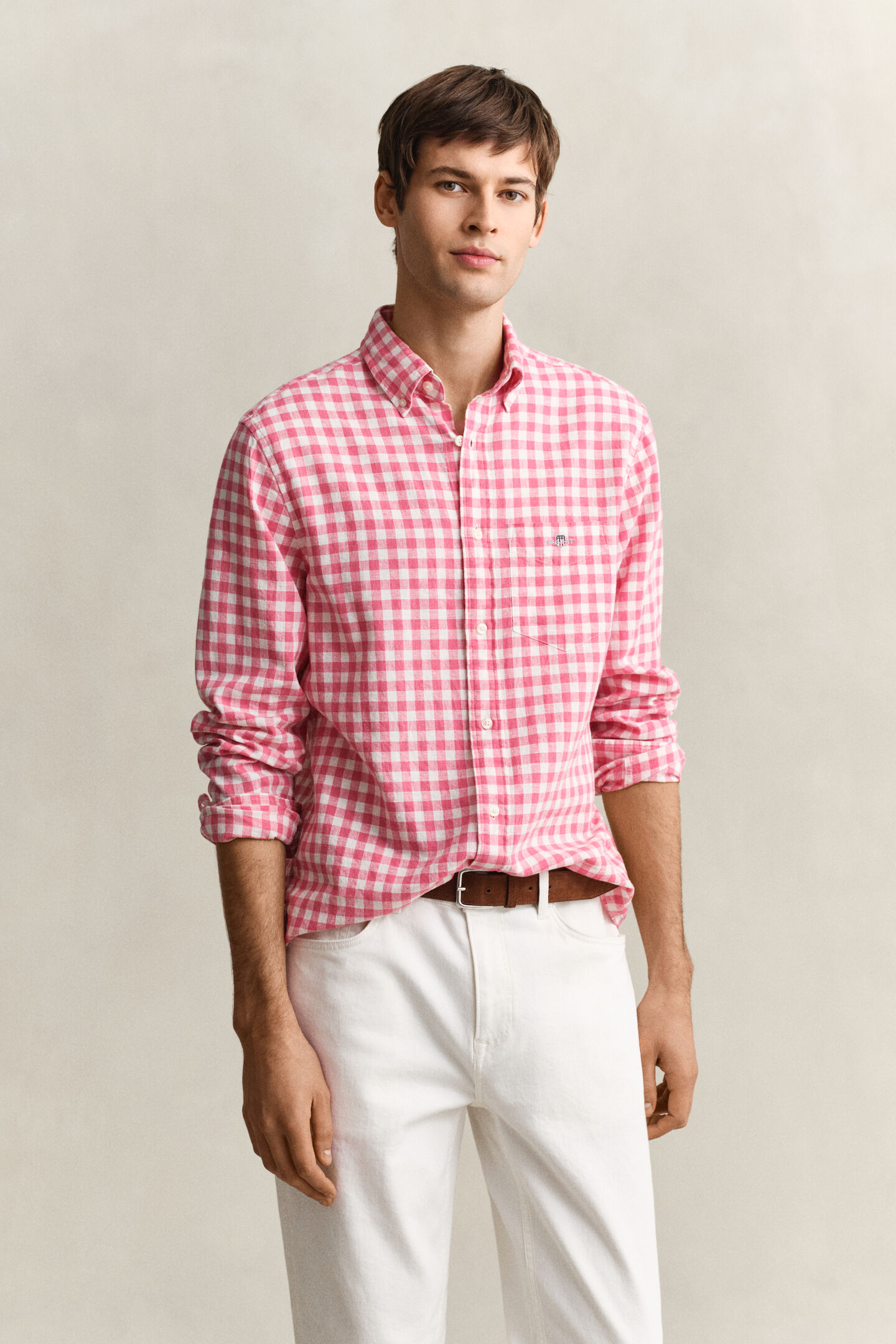 Camisa de mezcla de lino a cuadros Vichy