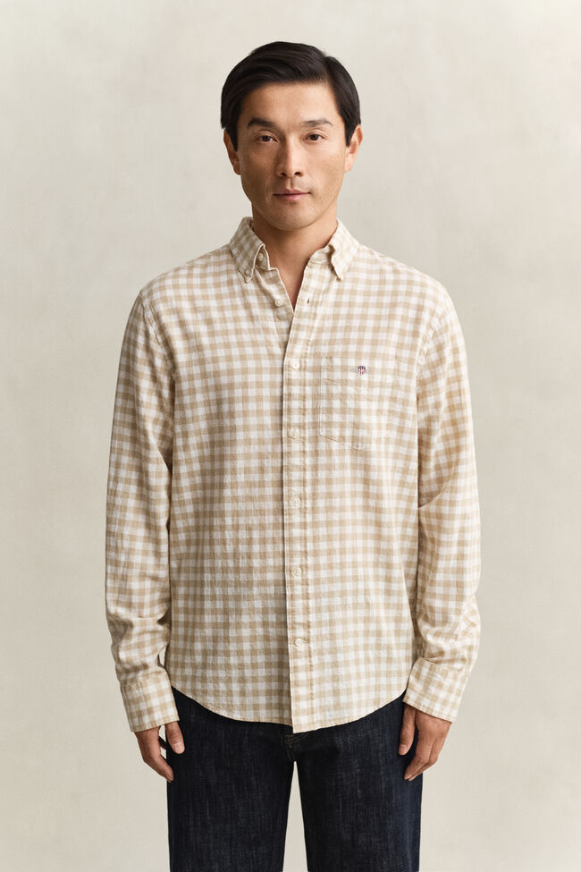 Camisa de mezcla de lino a cuadros Vichy